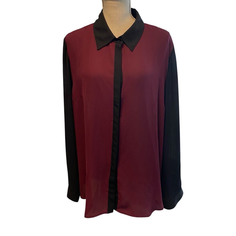 Women's Fortune + Ivy Burgundy & Black Plus Size Blouse Size XXL